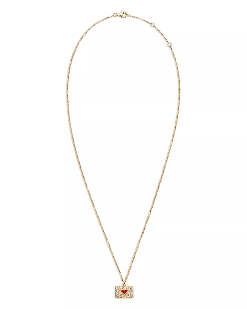 Yvonne Leon 18K Yellow Gold Necklace Ma Declaration Gray Diamond & Red Heart Envelope Pendant Necklace, 16.53
