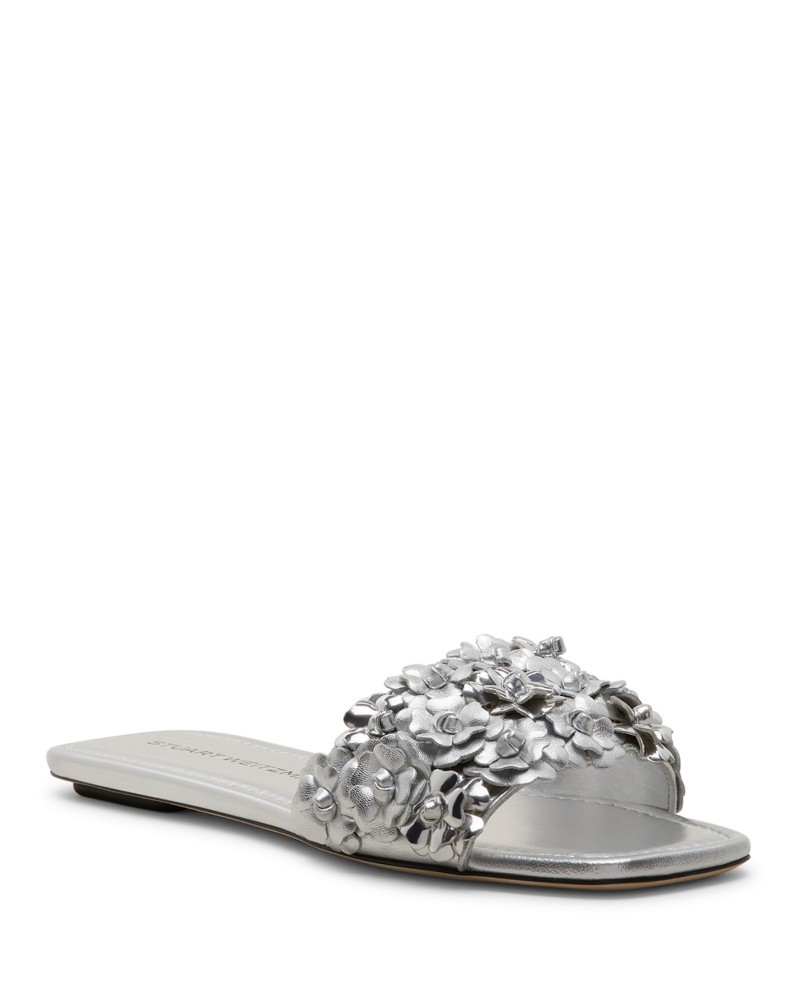 Stuart Weitzman Women's Meadow Slide Sandals in Silver