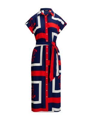 Ralph Lauren Anchor Print Belted Crepe Shirt Dress | Bloomingdale's Women