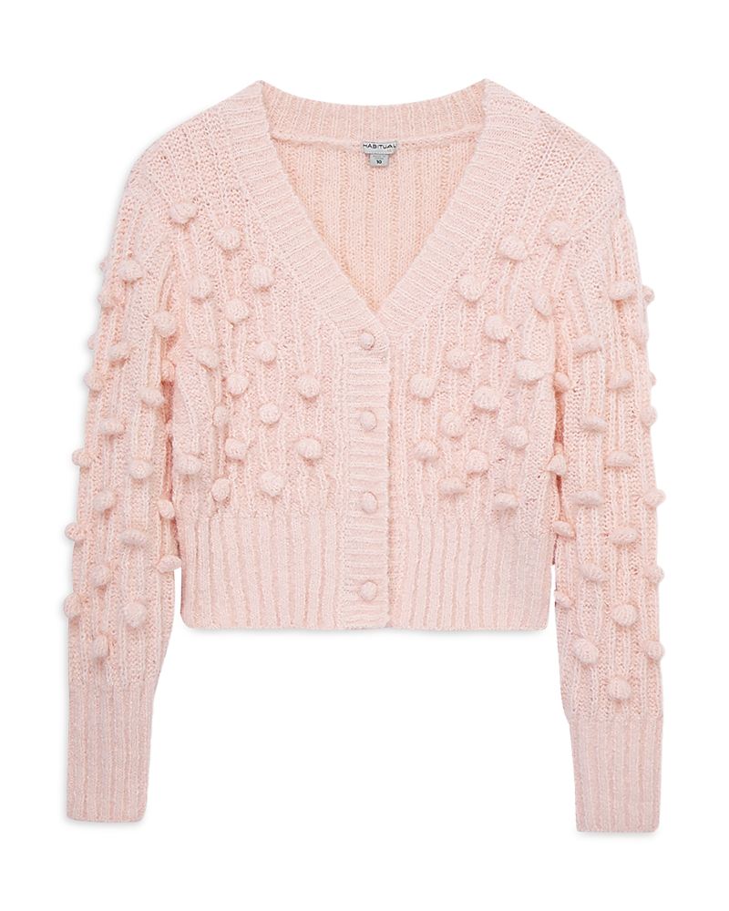 Shop Habitual Girls' Pom Pom V Neck Cardigan - Big Kid In Light Pink