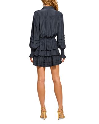 Entela Collared Button Front Tie Waist Mini Dress