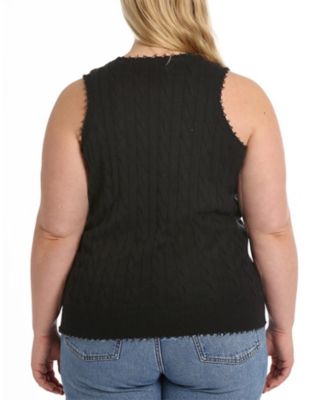 Plus Size Cotton Frayed Cable Tank Top