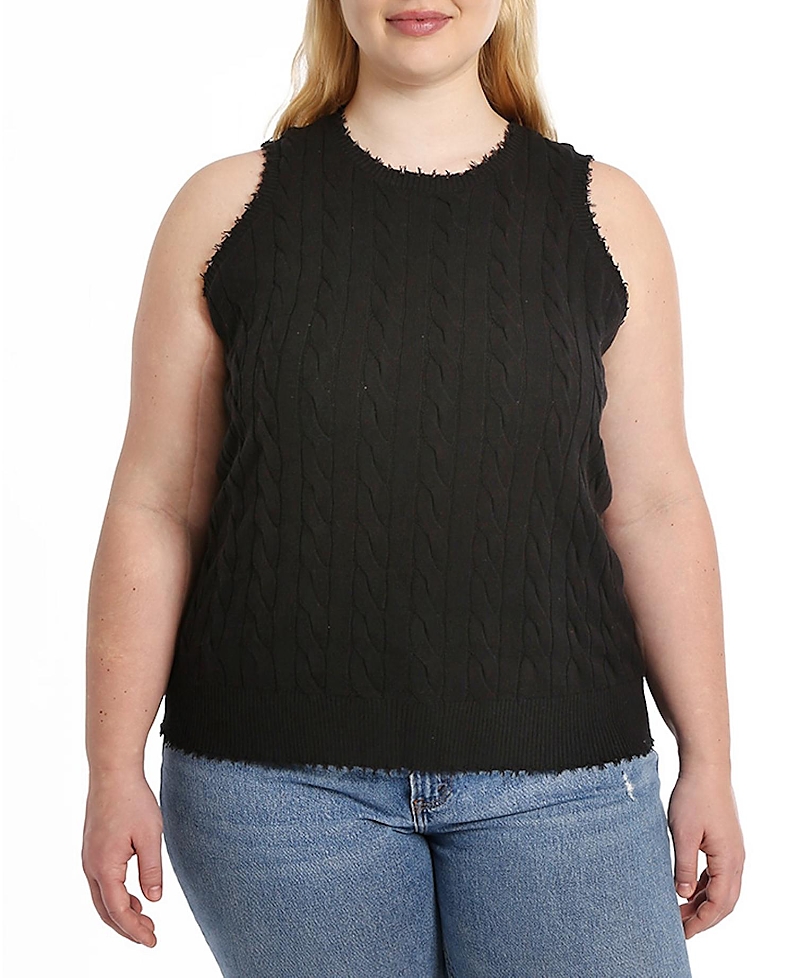 Minnie Rose Cotton Cashmere Pointelle Sleeveless Top In Black