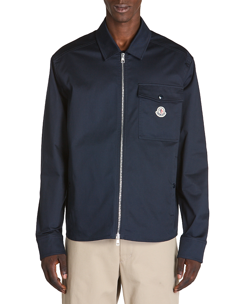 Moncler Cotton Stretch Garbardine Zip-up Shirt Jacket In Navy