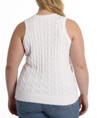 Plus Size Cotton Frayed Cable Tank Top