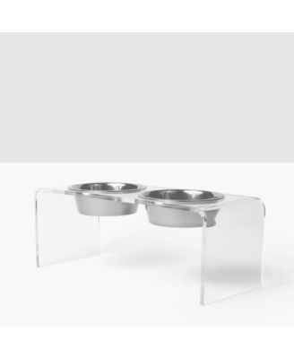 Medium Clear Double Bowl Pet Feeder, 2 Quart Bowls