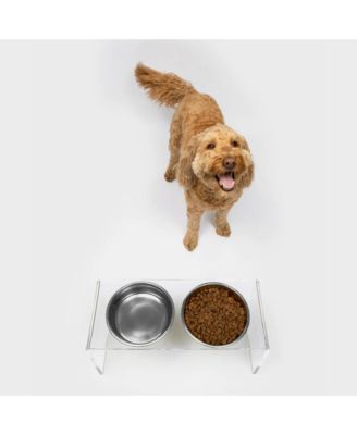 Medium Clear Double Bowl Pet Feeder, 2 Quart Bowls