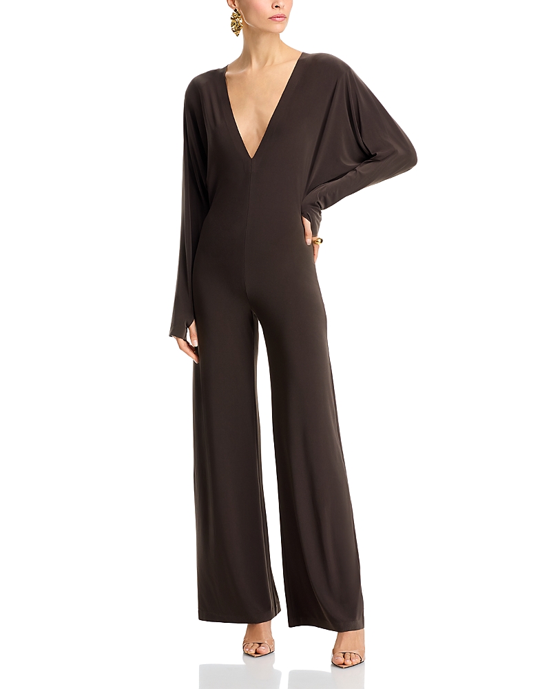 Shop Norma Kamali Plunging Neck Jumpsuit In Espresso