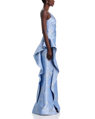 Metallic Jacquard One Shoulder Gown