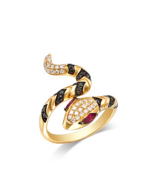 Bloomingdale's Fine Collection - Ruby & Black & White Diamond Snake Bypass Ring in 14K Yellow Gold