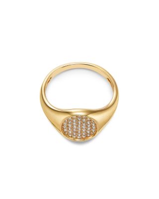Diamond Pav&eacute; Signet Ring in 14K Yellow Gold, 0.29 tcw