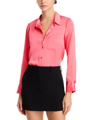 Satin Button Front Blouse - Exclusive