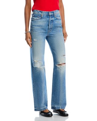 MOTHER - The Rambler Sneak High Rise Wide Straight Jeans in Tcb