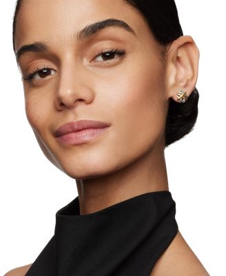 Crossover Stud Earrings in Sterling Silver with 18K Yellow Gold, 11mm