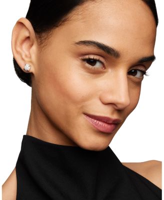 Chatelaine&reg; Stud Earrings in 18K Yellow Gold with Pav&eacute; Diamonds, 8mm