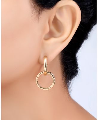 18K Yellow Gold Duetto Interlocking Hammered Circle Drop Hoop Earrings