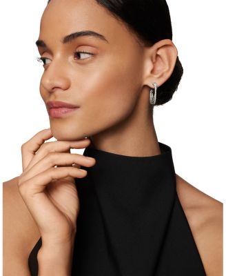 Sterling Silver Crossover Medium Hoop Earrings with Diamonds 