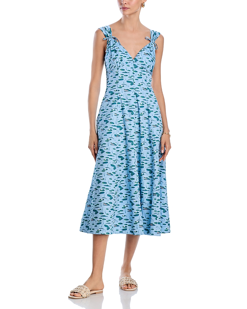 AQUA THE WHITE LOTUS X AQUA PRINTED TIE SHOULDER MIDI DRESS - EXCLUSIVE