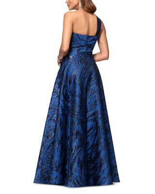 Long Brocade One Shoulder Ball Gown - Exclusive