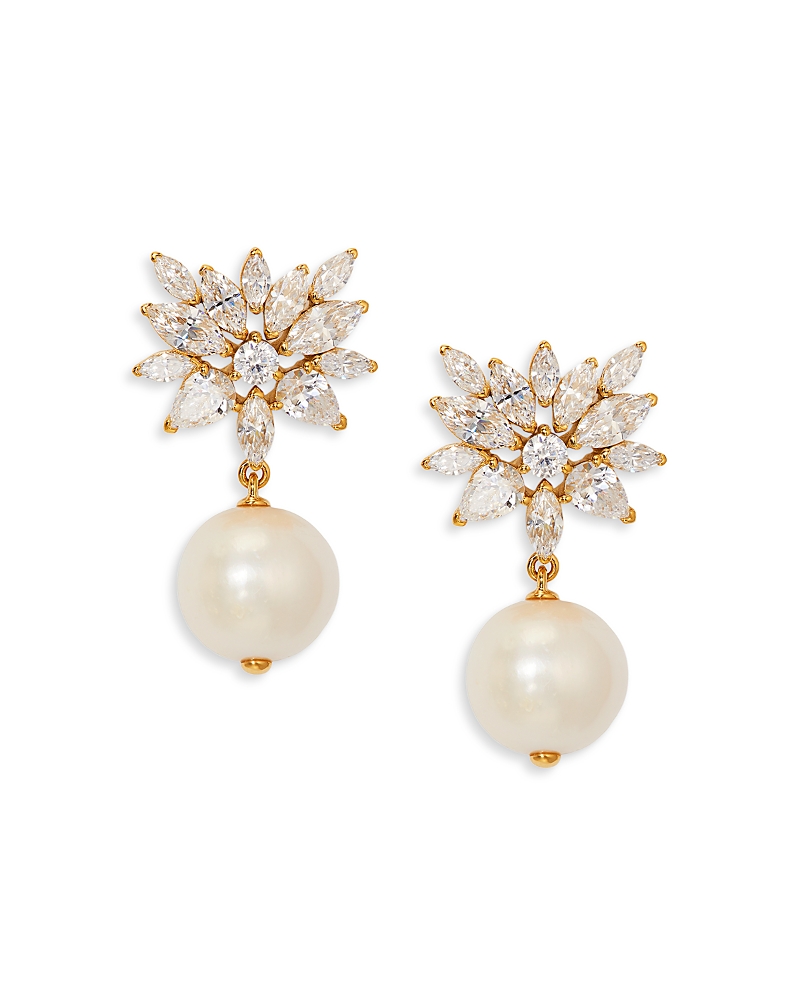 Nadri Sav Cubic Zirconia Cluster & Cultured Freshwater Pearl Drop Earrings In 18k Gold Plated In Gold