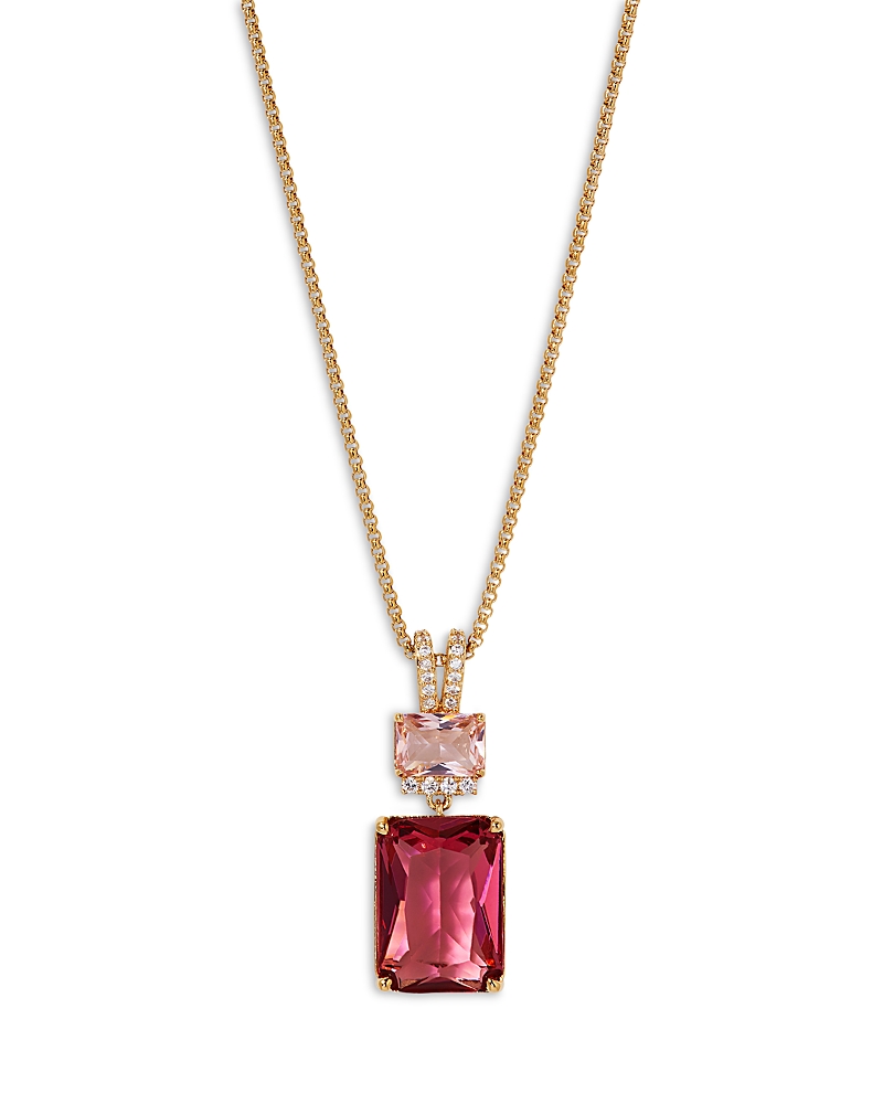 Nadri Macaron Cubic Zirconia Double Drop Pendant Necklace In 18k Gold Plated, 16-18 In Gold/pink