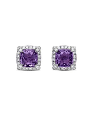 Sterling Silver Chateline Gemstones & Diamond Stud Earrings - Exclusive