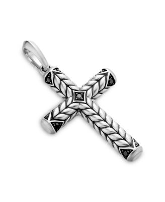 David Yurman - Chevron Sculpted Cross Pendant with Pav&eacute; Black Diamonds