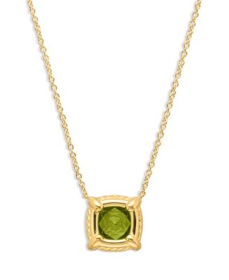 Petite Ch&acirc;telaine&reg; Pav&eacute; Bezel Pendant Necklace in 18K Yellow Gold with Peridot