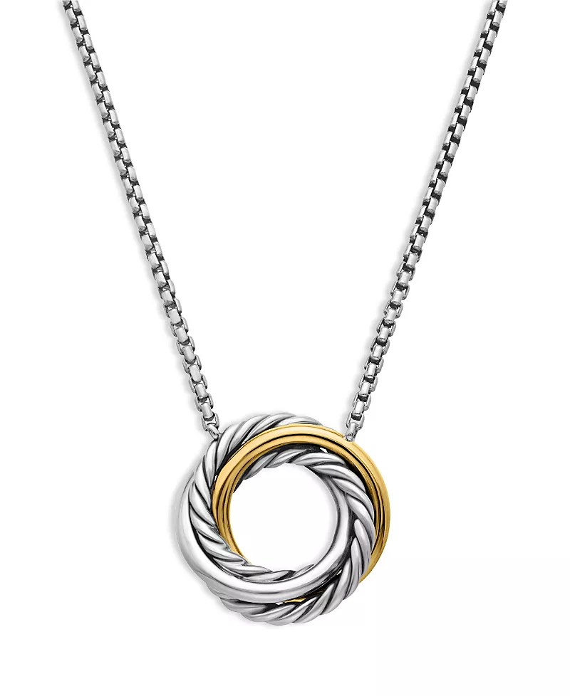 David Yurman Sterling Silver & 18K Yellow Gold Crossover Mini Pendant Necklace, 17