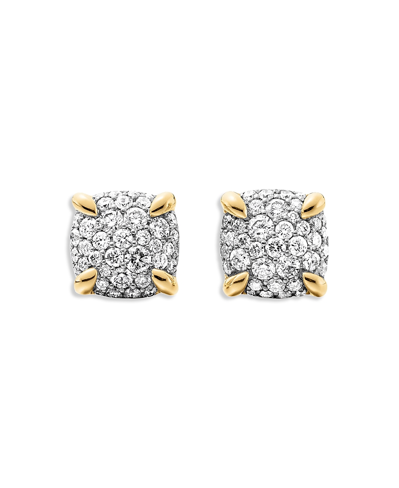 Chatelaine Stud Earrings in 18K Yellow Gold with Pave Diamonds, 8mm