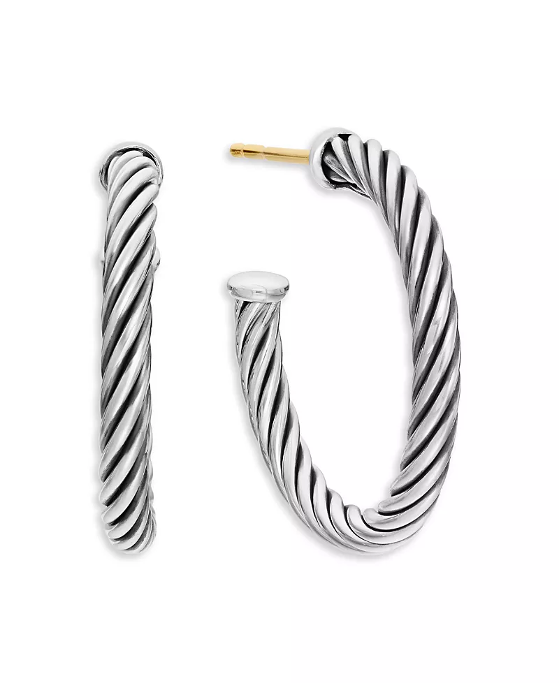 David Yurman Cable Hoop Earrings in Sterling Silver, .75