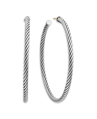 Sterling Silver Cable Hoop Earrings, 2 inch
