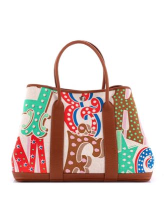 Pre-Owned Hermes 36 Electrique Garden Party Tote Printed Toile and Leather