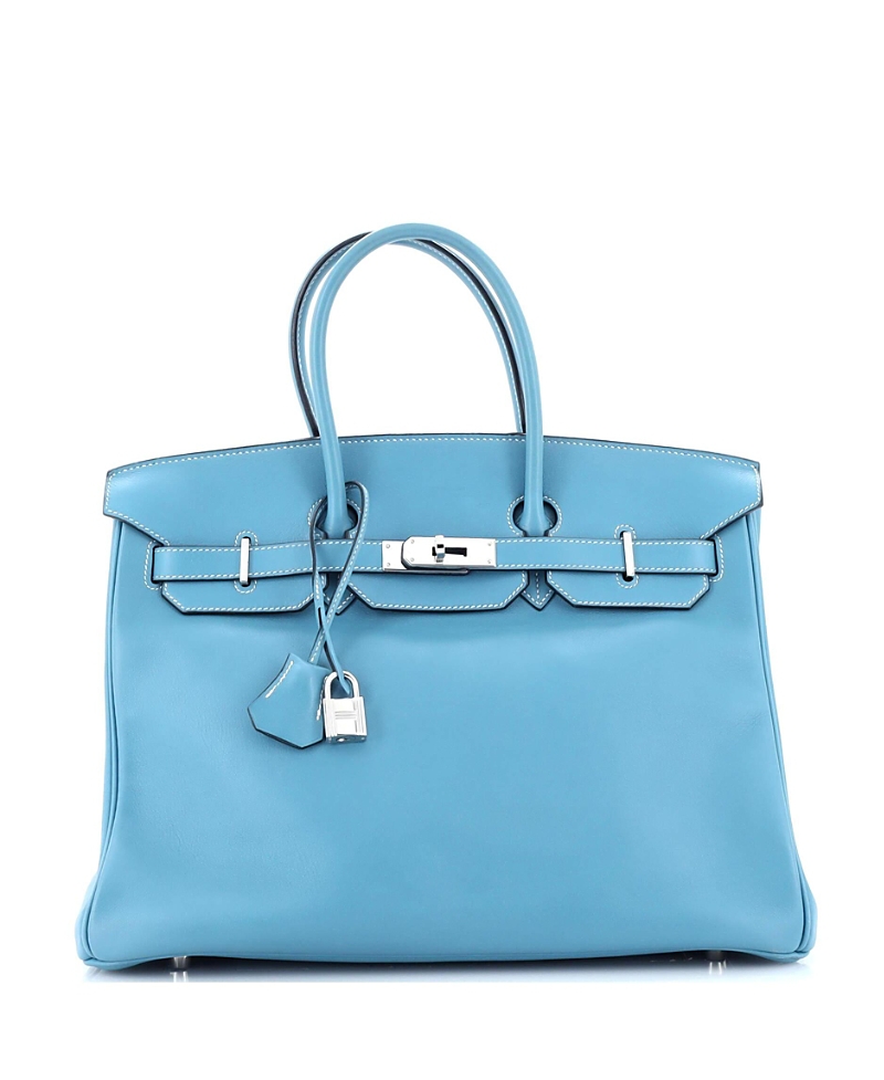 Pre-Owned Hermes Birkin 35 Handbag Blue Swift with Palladium Hardware