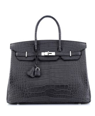 Pre-Owned HERMÈS - Birkin 35 Handbag Grey Matte Alligator with Palladium Hardware
