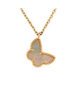 Pre-Owned Van Cleef & Arpels Sweet Alhambra Butterfly Pendant Necklace 18k Gold and Mother of Pearl