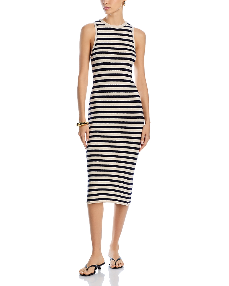 AQUA KNIT STRIPE SLEEVELESS MIDI DRESS - EXCLUSIVE