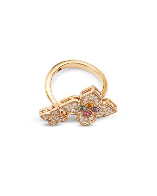 18K Yellow Gold Venetian Princess Carnival Multi Gemstone & Diamond Double Flower Ring