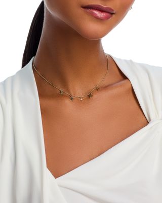 14K Yellow Gold Diamond Starburst Fringe Statement Necklace, 16"