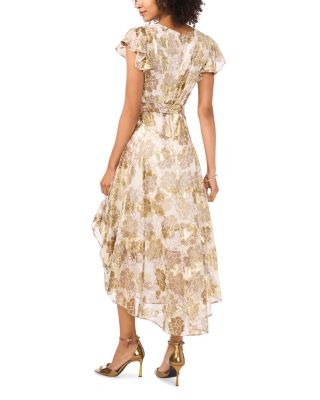 Printed Flutter Sleeve Button Front Dress