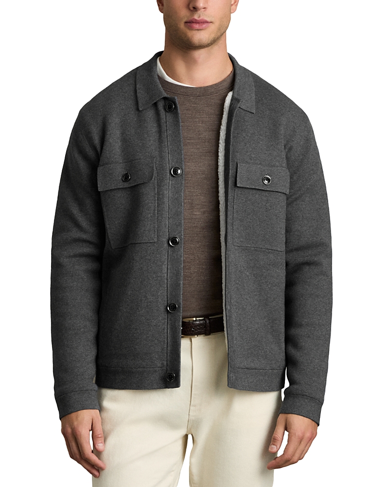 Reiss Mid Grey Melange Heritage Fleece-lined Button-through Jacket In Mid Grey Melange