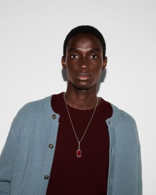 Sterling Silver Gucci Tag Red Enamel Logo Dog Tag Pendant Necklace, 23.6"