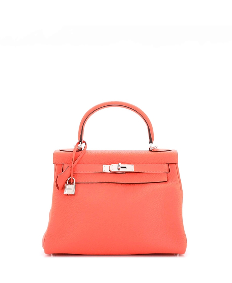 Pre-Owned Hermes Kelly 28 Handbag Red Clemence with Palladium Hardware