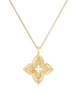 18K Yellow Gold Venetian Princess Pirouette Lapis & Diamond Reversible Flower Pendant Necklace, 16-17"