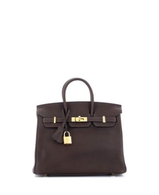 Pre-Owned Hermes Birkin 25 Handbag Brown Barenia Faubourg with Gold Hardware