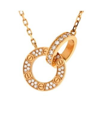 Pre-Owned Cartier Love Interlocking Pave Necklace 18K Rose Gold and Diamonds