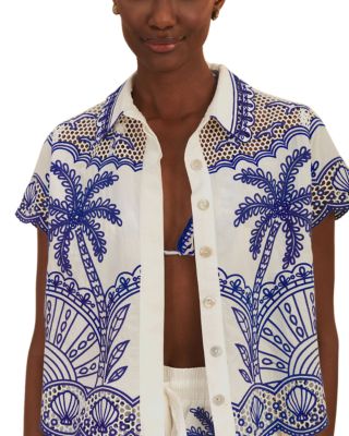 Blue Palm Trees Embroidered Shirt