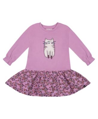 Deux par Deux Girls' Super Soft Dress with Print Skirt Lilac Mini Flowers - Baby
