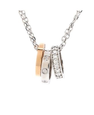 Pre-Owned Cartier - Love 3 Ring Pendant Necklace 18K Rose Gold and 18K White Gold with Diamonds