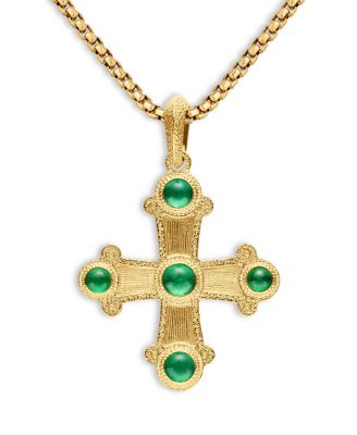 Men's Shipwreck Cross Amulet in 18K Yellow Gold with Emeralds, 44mm